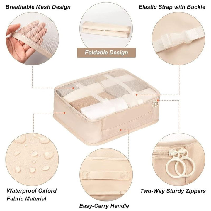 UNIQ Suitcase packing cube set - Perfectly organise and protect your luggage - Beige - 7 pieces - | Fashiongirl