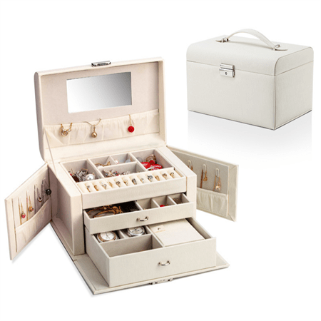 UNIQ XL Leather jewellery box with 20 compartments - White - Jewelry Box